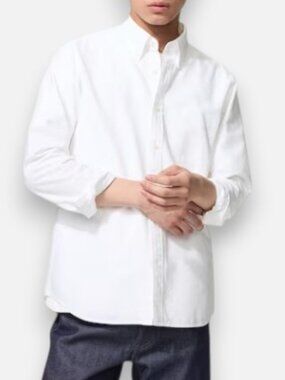 Uniqlo Oxford slim fit long sleeve button down shirt white men's size S